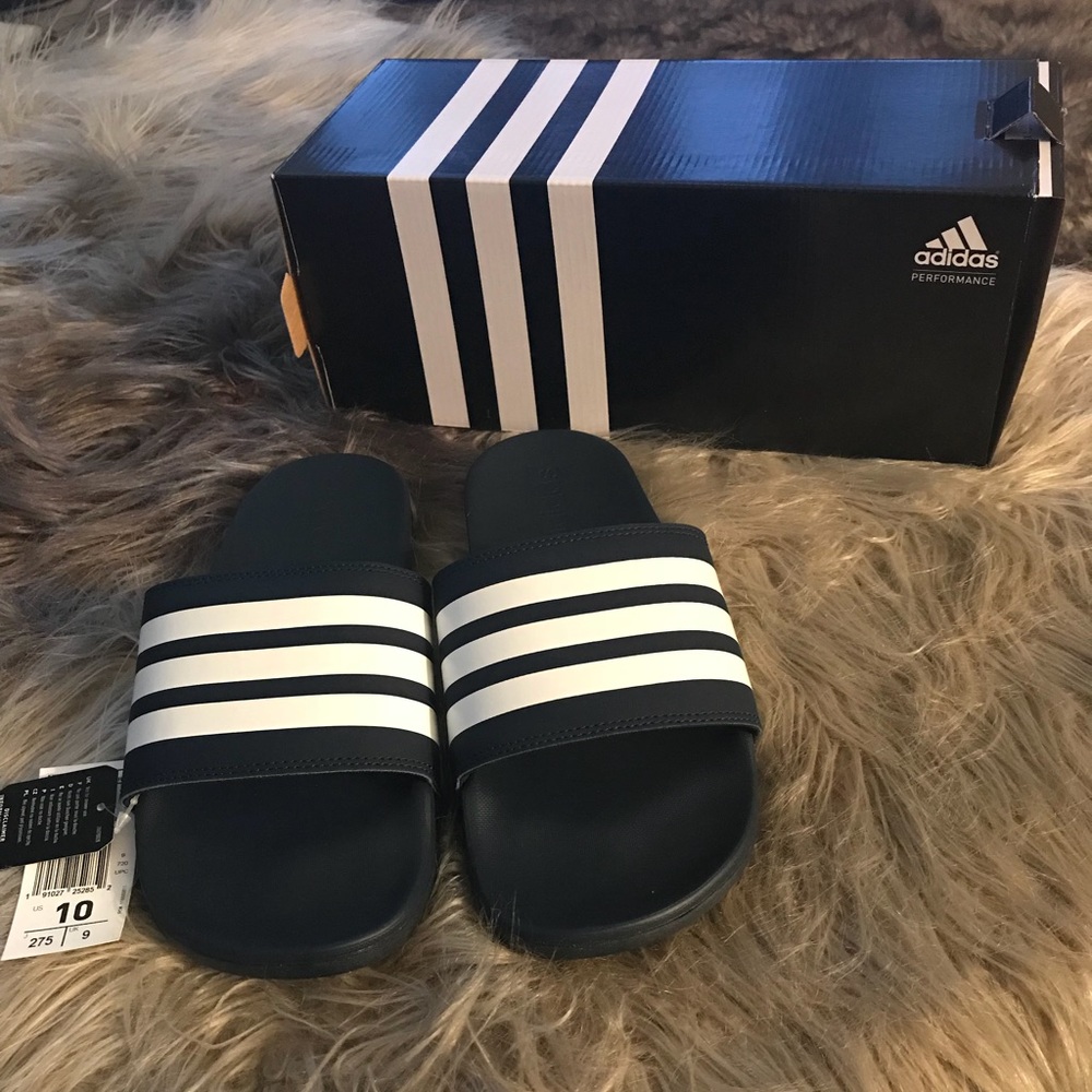 Adidas navy blue/white stripes flip flops